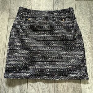 Ann Taylor Loft Skirt Women 6P Petite Navy Multicolor Thread Tweed Pencil Skirt